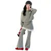 Conjunto de Sudadera para Niña de Primavera y Otoño, Top de Manga Larga a la Moda con Adorno de Encaje Dulce, Pantalones Acampanados, Atuendo Casual de Dos Piezas
