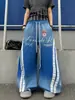 Pantalones de pierna ancha con estampado de letras degradado estilo callejero americano para mujer, nuevo estilo de verano, holgados y versátiles, casuales, de pierna recta, hasta el suelo