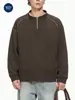 Moletom Muqiu Masculino Estilo Americano com Gola Alta e Zíper Parcial em Mistura de Lã Merino para Homens, Desconstruído com Costura Aparente, Manga Longa de Caimento Solto