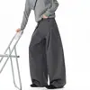 Pantalones de Hombre Estilo Retro Americano de Doble Pinza Otoño Streetwear de Calle Frescos Sueltos Rectos Pierna Ancha Casual Largos hasta el Suelo