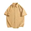 Camisa Masculina de Seda Gelo Fina de Manga Curta, Camisa de Verão Solta e Fluida, Cor Sólida, Opções Multicor, Dropshipping Disponível