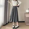 Saia de terno feminina marrom, novo modelo de outono, cintura alta, modeladora, saia plissada com caimento, saia de comprimento médio