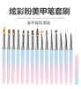 Set de 15 pinceles acrílicos para uñas con degradado azul-rosa para pintar flores y manicura francesa