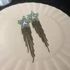 Brincos de Corrente Longa com Garras Exageradas Elegantes de Prata S925 com Strass para Mulheres Brincos com Franjas de Diamante Colorido Europeus e Americanos Brincos da Moda