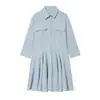 Atacado de Roupas Femininas Transfronteiriças 2026 Verão Novo Estilo Vestido com Cinto na Cintura Gola Camisa Longo Elegante e Moderno