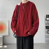 Suéter de punto trenzado color borgoña para hombre, otoño e invierno, talla grande, corte holgado, prenda de punto para capa interior, diseño único, cárdigan