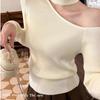 Camiseta Interior de Punto Sexy Off-Shoulder para Mujer Otoño Temprano Cuello Halter Suéter Base Elegante Top Sexy
