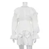 Vestido camisa de verano nuevo diseño con cintura fruncida, moda femenina transfronteriza, cuello redondo, mangas acampanadas, vestido de un solo pecho
