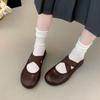 Sapatilhas Francesas Bico Redondo Mary Jane Salto Baixo Feminino 2025 Novo Outono Sapatos de Ballet com Saias