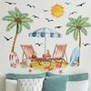 Cadeira de Praia Desenho Animado Coqueiro Sol Gaivota Adesivos de Parede Decorativos Sala de Estar Entrada Quarto Pintura Autoadesiva