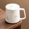 Taza de Té Verde Esmeralda del Fabricante Taza de Té de Separación para Oficina Taza de Cerámica Simple Pintada a Mano con Tapa Taza Individual
