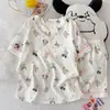 Ventas en Vivo de Pijamas de Algodón Cloud para Mujer de Comercio Exterior Transfronterizo, Verano Manga Corta Cuello en V Estilo Dulce de Dibujos Animados, Artículo Popular de Comercio Exterior Transmitido en Vivo