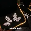 Aretes de Huevo de Paloma con Piedra Grande Joyería Noche Couture Exquisita Flor Mariposa Ojo de Gato Diamante Brillante Set de Aretes de Mariposa