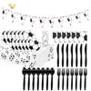 Suministros de decoración para fiestas de cumpleaños con temática de fútbol en blanco y negro de la Copa Mundial de Fútbol Transfronterizo, juego de vajilla desechable con platos de papel