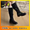 Botas Altas Estilo Coreano Hebilla Retro para Mujer Pantorrilla Ancha 2026 Primavera/Otoño Nuevas Botas de Pantalón Punta Redonda Botas Arrugadas Botas de Suela Gruesa