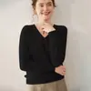 Bai Cai Rong Moda Nova Outono/Inverno Primeira Linha Pronta para Vestir Decote V Confortável Cor Sólida Caxemira Feminina Sem Costura Suave Amigável à Pele