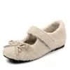 Zapatos peludos con lazo de velcro para mujer, Zapatos planos de algodón con suela gruesa de terciopelo para otoño e invierno, Para usar al aire libre y para aumentar la altura interior, Zapatos Mary Jane para mujer