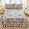 Saia de Cama de Peça Única de Algodão Colcha Conjunto de Três Peças Renda Espessada Lençol de Cama Esfoliante Fronha Franzida Roupa de Cama de Alta Qualidade