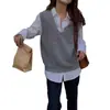Ropa de punto a rayas con cuello en V, nueva para Otoño 2025, estilo japonés y coreano, chaleco sin mangas de color liso holgado para mujer