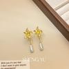 Pendientes de Flor de Metal Estilo Coreano Colgante de Perla Fresco Fresco Versátiles Largos Modernos Elegantes Pendientes para Mujer Pendientes