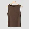 Colete Feminino de Algodão Puro em Formato I para Primavera e Verão com Gola de Um Caractere, Alça no Pescoço, Afinando, Malha Fina, Sem Mangas, Camiseta Básica, Top de Alcinha