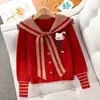 Suéter Falda Estilo Universitario Navideño y de Año Nuevo para Niñas, Falda Corta Plisada de Punto Rojo Otoño e Invierno Nueva para Niñas Mayores