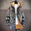 Chaqueta de Estilo Nuevo Transfronteriza con Elementos de Patrón Multicolor, Cárdigan con Capucha y Cremallera 62, Abrigo Grueso de Algodón Polar de Invierno con Forro Amarillo