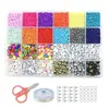 Cuentas de Vidrio Sólido de 24 Colores para Accesorios de Joyería DIY, Set de Cuentas Letra Pintadas en una Caja para Materiales de Fabricación de Pulseras