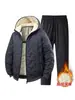 Chaqueta de algodón térmica con capucha para hombre, de vellón nuevo y engrosada con grafeno, de diseño transfronterizo ultrasónico, conjunto deportivo de dos piezas de lana de cordero.
