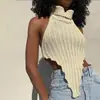 2022 Verão Amazon Europeu e Americano Sexy Costas Nuas Cor Sólida Gola Alta Irregular Tricô Colete Slim Fit Comércio Exterior Suéter