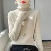 Nuevo suéter básico de punto acanalado versátil de color liso para otoño e invierno, suave y agradable para la piel, de cuello alto para mujer