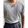 Camiseta Masculina Manga Curta Gola Henry Padrão Waffle Slim Fit Business Seda Gelada Respirável Atacado Transfronteiriço Roupas Masculinas Manga Curta Verão