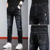 Jeans Rectos Sueltos de Moda para Hombre de Primavera y Otoño Lavado con Arena Pesada Retro Casual Pantalones de Mezclilla para Hombre Negros