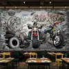 Fondo de pantalla retro 3D de restaurante de motocicleta fondo de pantalla de motocicleta de carreras de coches mural decorativo personalizado para bar ktv