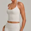 Popular top sin mangas ajustado estilo europeo y americano con cuello halter, escote en V pronunciado y espalda descubierta para entrenamiento de fitness, Pilates y yoga para mujer 2712