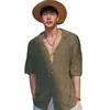 Camisa de Punto Hueca con Cuello Cubano Estilo Old Money Retro para Hombre, Ropa de Playa Hawaiana, Camisa Holgada de Manga Corta para Vacaciones