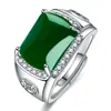 Anel de sela de calcedônia verde imitação Esmeralda Verde banhado a ouro pesado 18K anel de sela cravejado com diamantes pesados chave de anel dedo