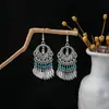 Pendientes Bohemios Azules de Turquesa Estilo Étnico Europeos y Americanos, Pendientes de Borla de Metal Plateado Imitación, Joyería de Borla Vintage para Orejas al por Mayor