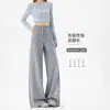 Pantalones deportivos casuales de pierna recta con estampado de letras estilo americano, nuevos pantalones para mujer con cordón, pantalones de pierna ancha, corte holgado, versátiles y que estilizan, pantalones largos