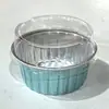Caja de Papel de Aluminio Taza de Pudín Postre Tarta de Huevo con Tapa Redonda Especial para Horno Freidora de Aire Molde de Pastel de Aluminio Bocadillo