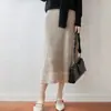 Falda de punto elástico de cintura alta de longitud media para mujer, 2026 Nueva Falda de Lana 100% con Dobladillo de Bloques de Color para Otoño/Invierno, Falda Adelgazante