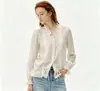¡Primer Wu STUDIO! Camisa de Manga Larga con Cuello en V y Volantes Franceses para Mujer, para Ir al Trabajo, Ligeramente Transparente, Pliegues de Pinzas, Blusa con Cordón