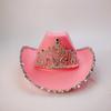 Corona Púrpura Halloween Carnaval Fiesta Mascarada Actuación Escénica Diamante Colgante Plateado Sombrero de Vaquero Occidental