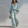 Conjunto de Moda Verão 2026 Cruzamento Europeu e Americano Casual Elegante Estampado Gola V Top e Calça Wide Leg Conjunto de Duas Peças