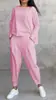 2024 Novo Europeu e Americano Transfronteiriço Comércio Exterior Feminino Cor Sólida Gola Redonda Manga Longa Conjunto Feminino Bolso Calças Calças Longas Feminino
