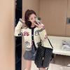 Cardigan de Punto Grueso con Flor y Cuello Redondo para Mujer Tb, Nuevo para Primavera y Otoño, Casual, Aspecto Adelgazante, Top