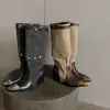 Piel de vaca de primera capa + forro interior de tela, botas de montar con plataforma de 6.5CM, botas de caña alta para mujer, tacones altos de punta, botas hasta la rodilla a juego de color para mujer