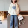 Suéter Feminino Primavera e Outono 2024 Novo Estilo Ocidental Primavera e Outono Top com Capuz Roupas de Outono para Meninas Meninas'