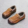 Zapatos Doudou para Mujer Invierno Forrados de Felpa Calientes Botas de Nieve Zapatos Peludos 2025 Planos Retro Punta Redonda sin Cordones Zapatos de Algodón