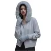 Cárdigan de Punto con Capucha para Mujer Otoño/Invierno Cuello Grande de Piel Desmontable Estilo Coreano Suéter Suelto Suave Abrigo Top Engrosado